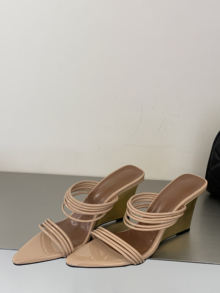 gold open toe strappy wedge sandals — view 3