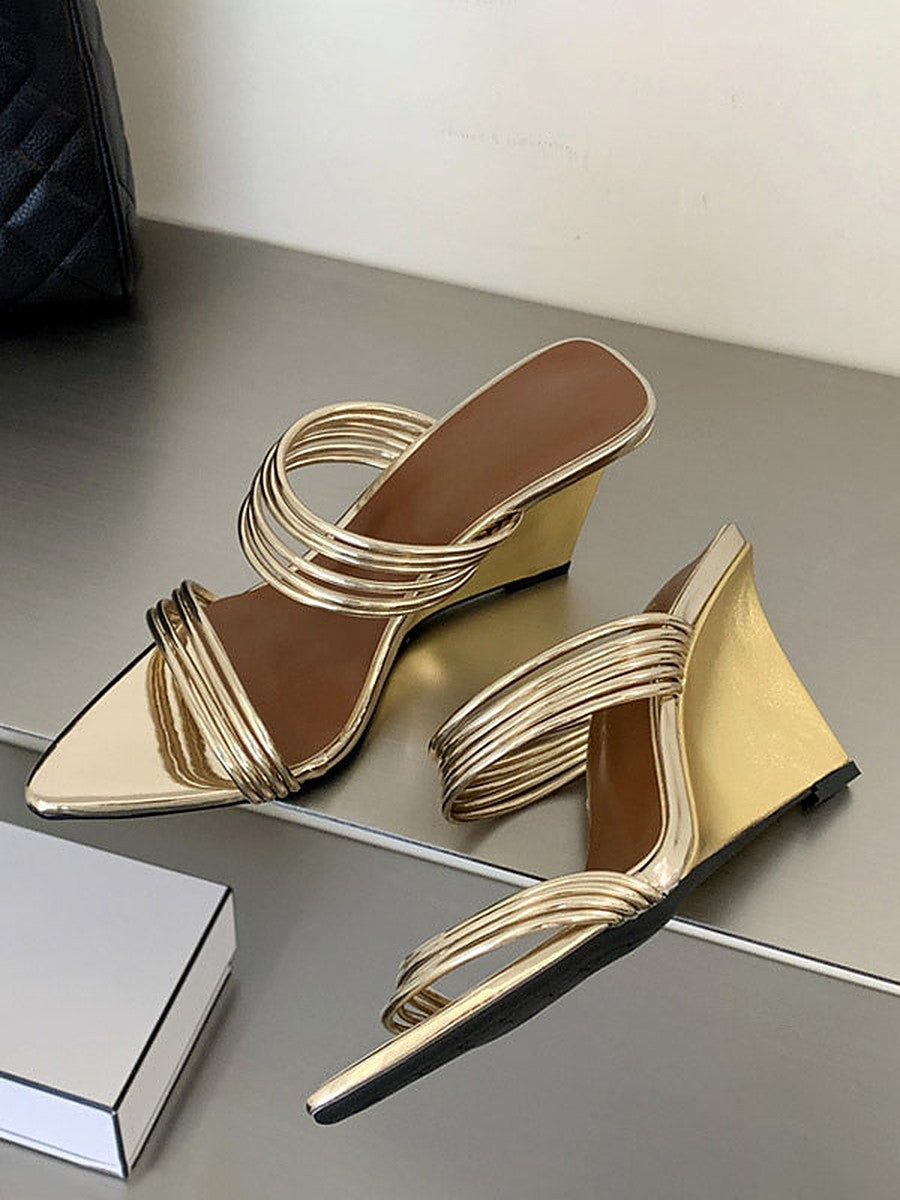 Gold Open-Toe Strappy Wedge Sandals — view 1