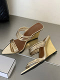 Gold Open-Toe Strappy Wedge Sandals — view 1
