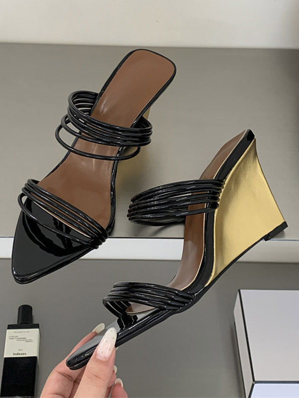 gold open toe strappy wedge sandals — view 5
