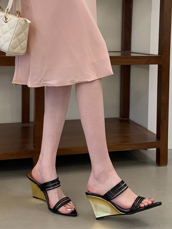 gold open toe strappy wedge sandals — view 6