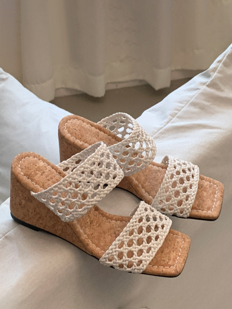 black open toe cut out wedge sandals — view 4