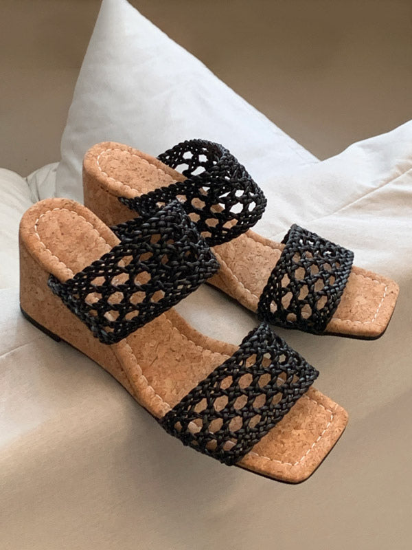 black open toe cut out wedge sandals — view 2