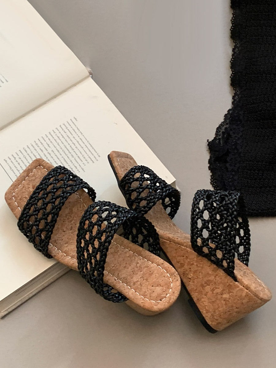 Black Open-Toe Cut-Out Wedge Sandals — view 1