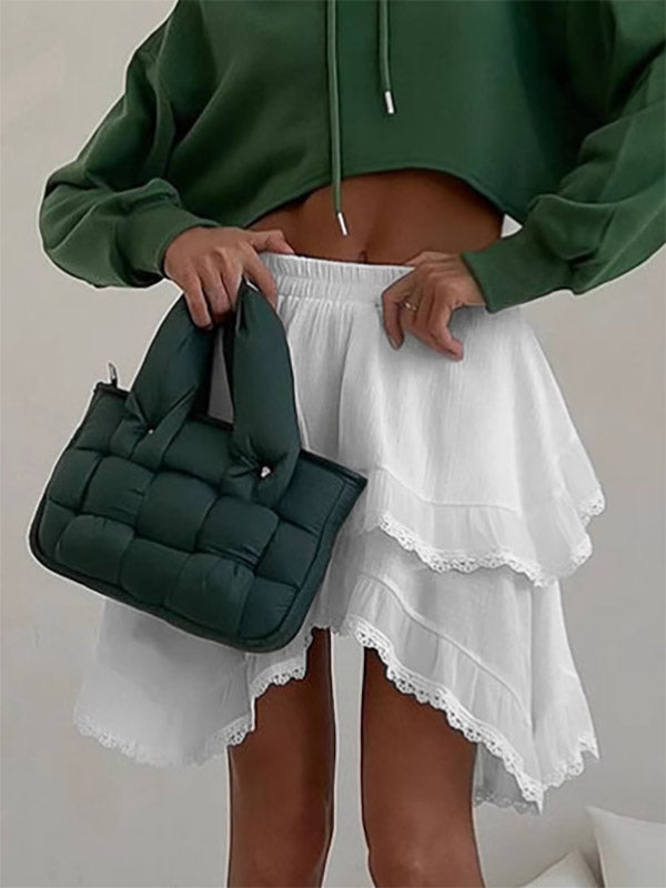 White Tiered Lace Mini Skirt — view 6