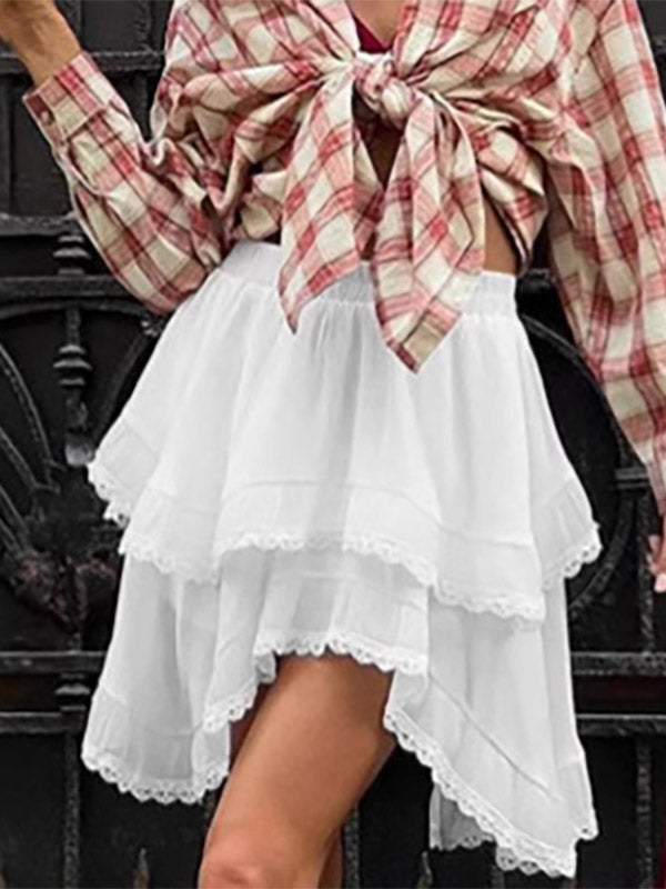 White Tiered Lace Mini Skirt — view 2