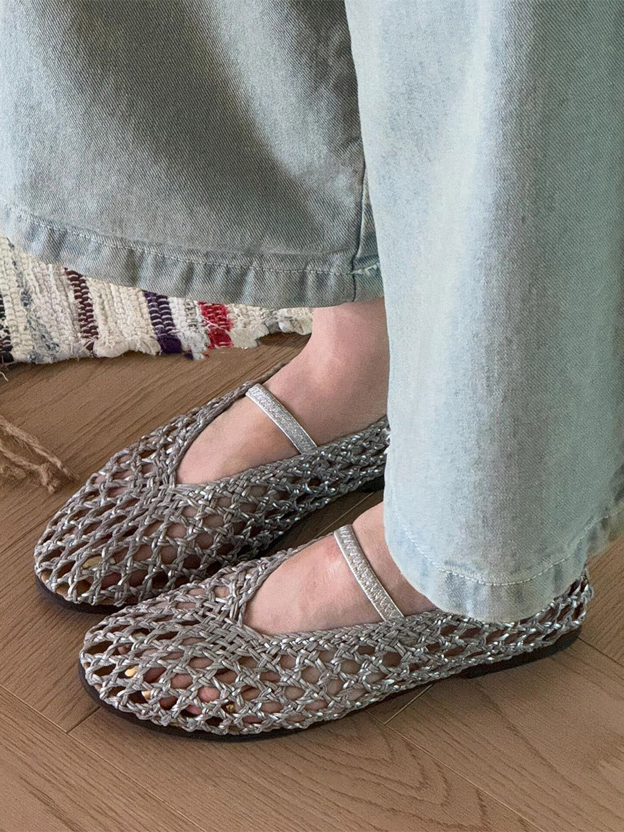 Brown Round-Toe Cut-Out Ballet Flats — view 8