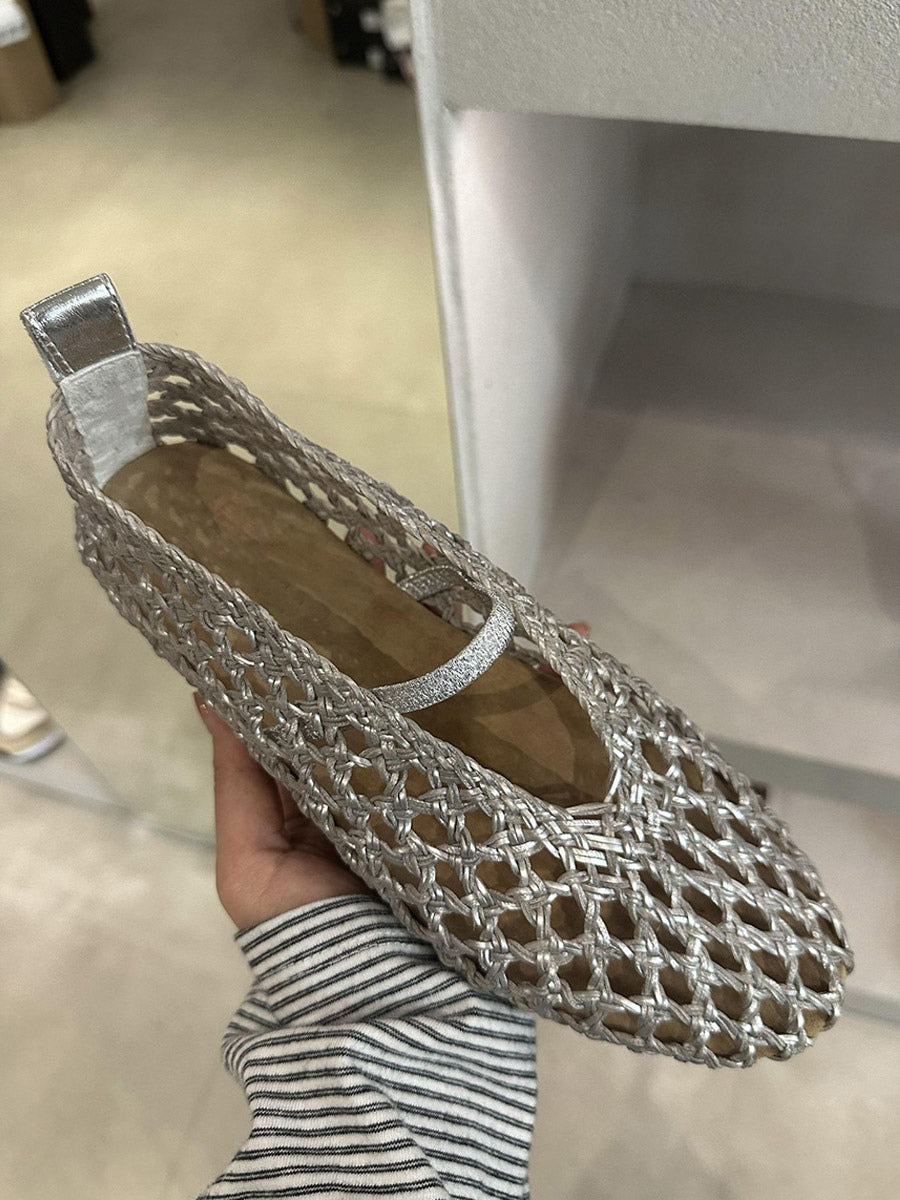 Brown Round-Toe Cut-Out Ballet Flats — view 7