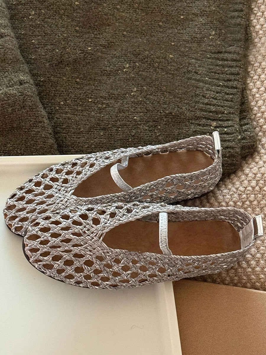 brown round toe cut out ballet flats — view 6