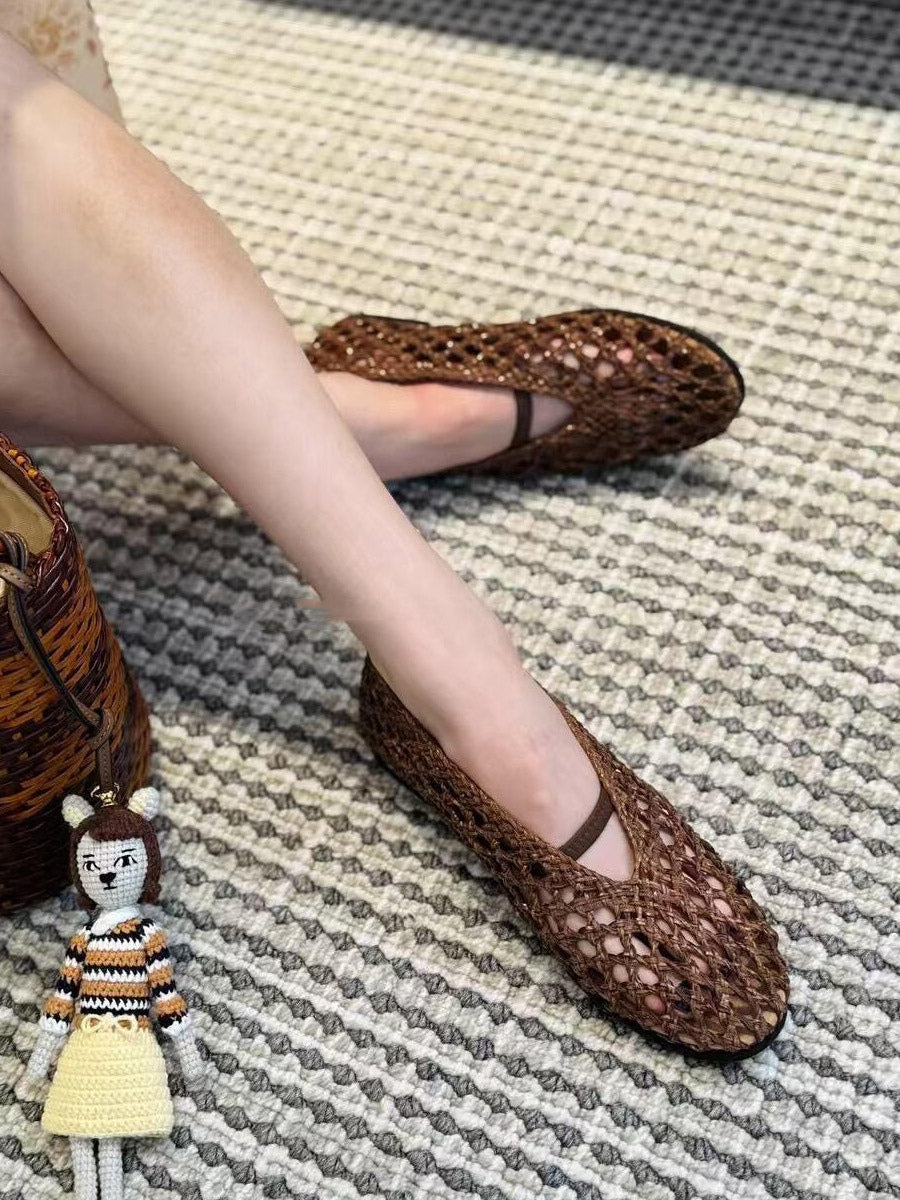 Brown Round-Toe Cut-Out Ballet Flats — view 5