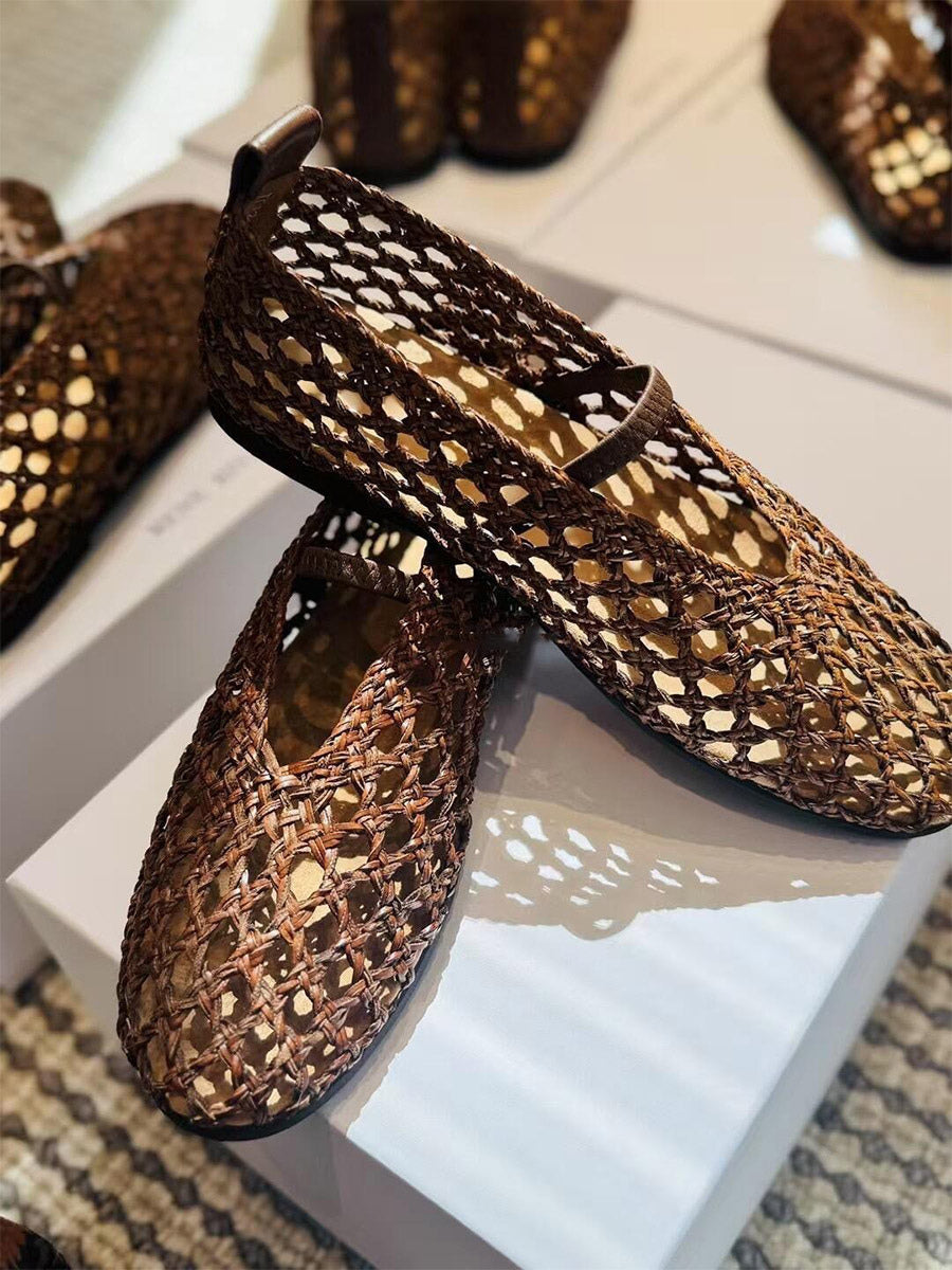 brown round toe cut out ballet flats — view 4