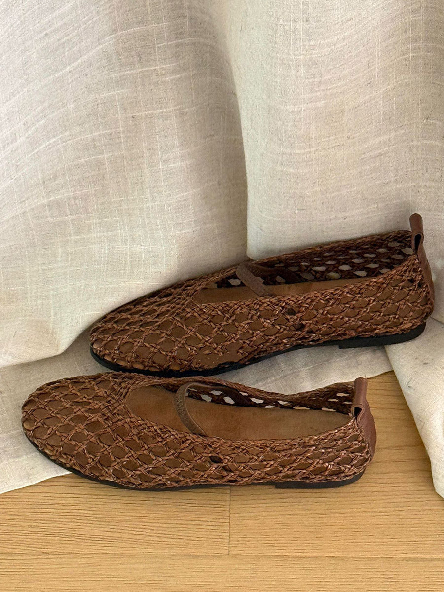 brown round toe cut out ballet flats — view 3