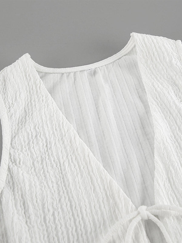 White Sleeveless V-Neck Two-Piece Set — view 5
