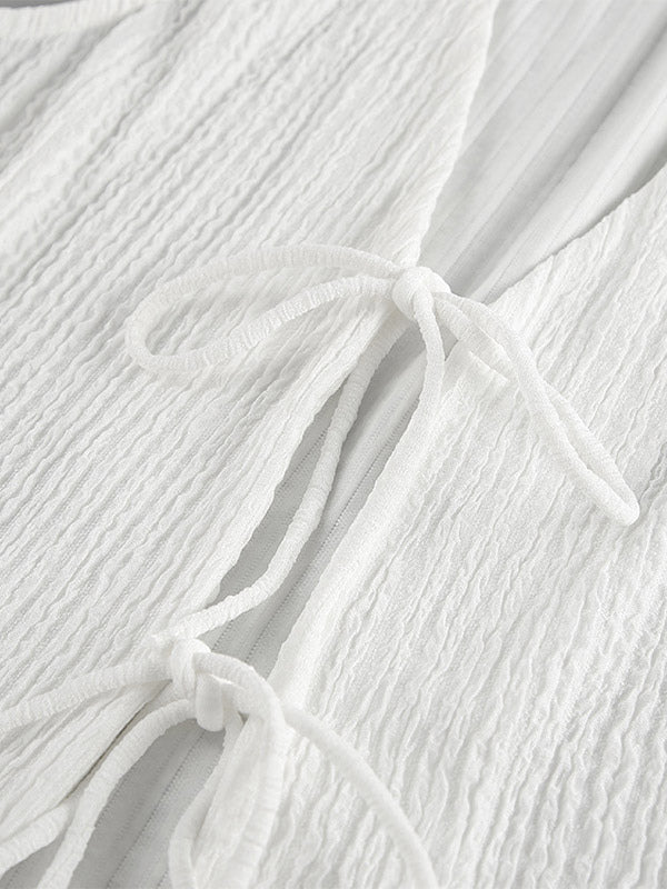 White Sleeveless V-Neck Two-Piece Set — view 4