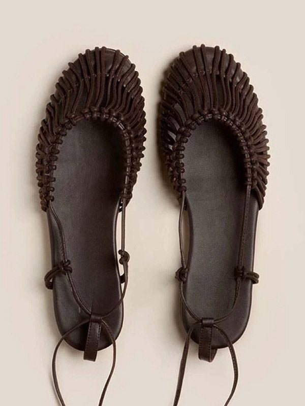 Brown Round-Toe Lace-Up Cut-Out Sandals — view 4