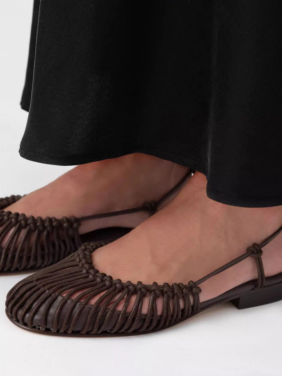 brown round toe lace up cut out sandals — view 5