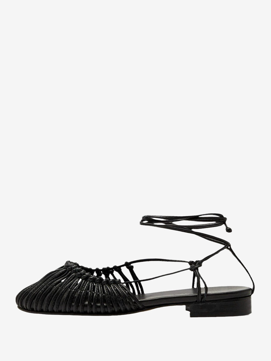 brown round toe lace up cut out sandals — view 1
