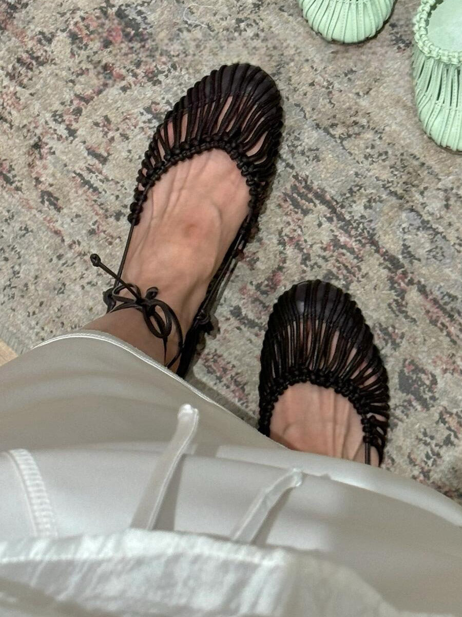 brown round toe lace up cut out sandals — view 3