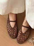 brown round toe cut out ballet flats — view 1