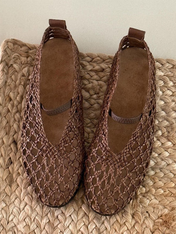 brown round toe cut out ballet flats — view 2