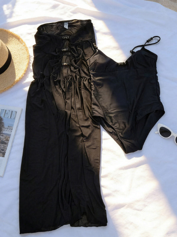 black sleeveless lace longline swimsuit — view 5