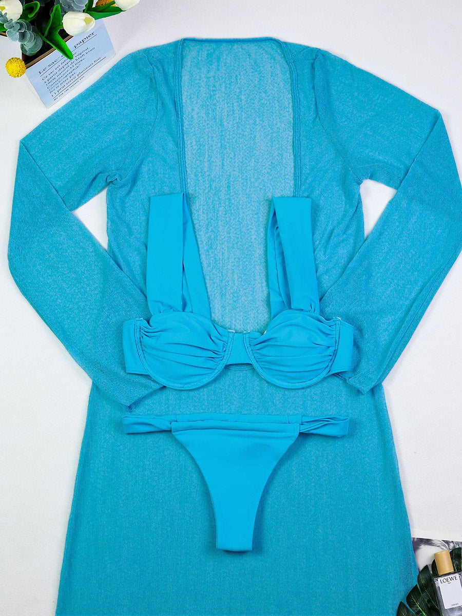pink long sleeve beach cover up — view 9