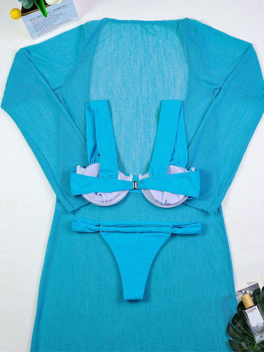 pink long sleeve beach cover up — view 10