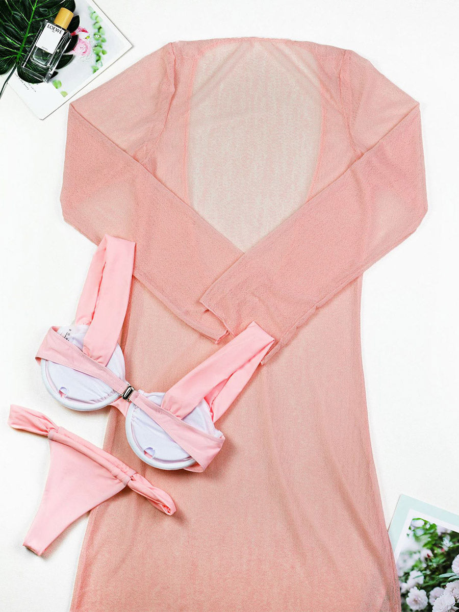 pink long sleeve beach cover up — view 4