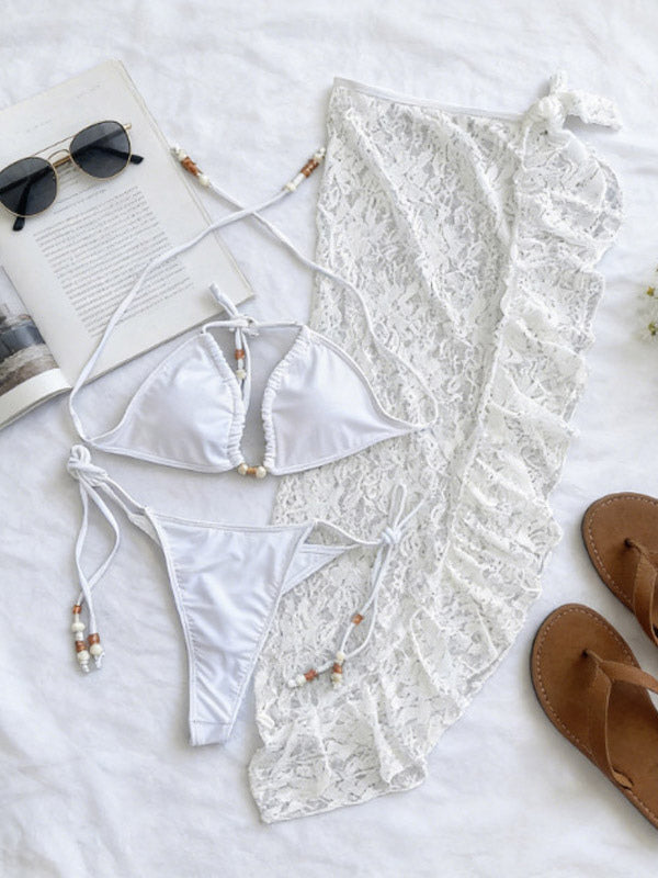 White Lace Cut-Out Longline Swimsuit — view 5