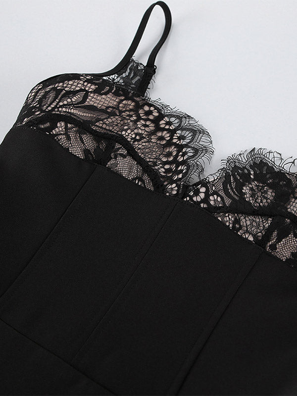 Black Fitted Lace Mini Dress — view 6