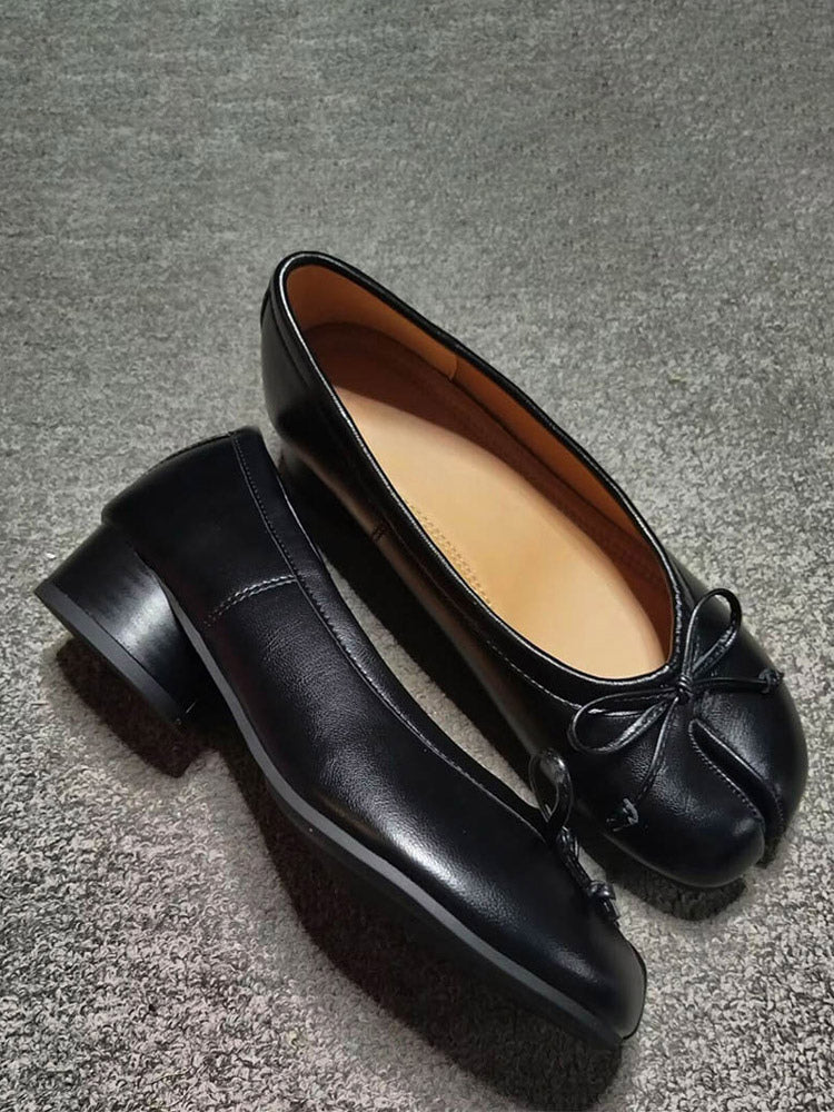 black slip on bow detail ballet flats — view 2