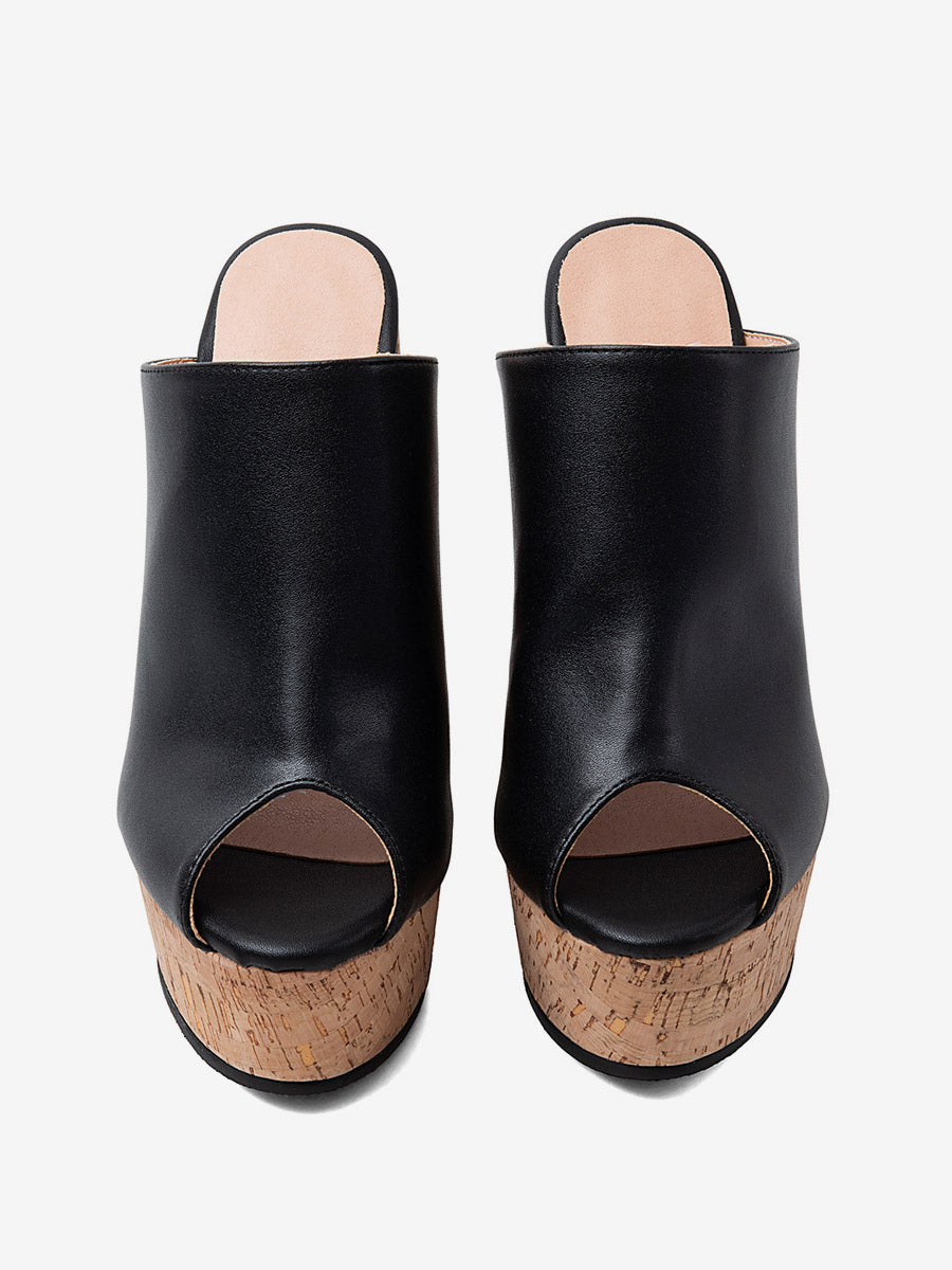 black open toe platform wedge heels — view 4