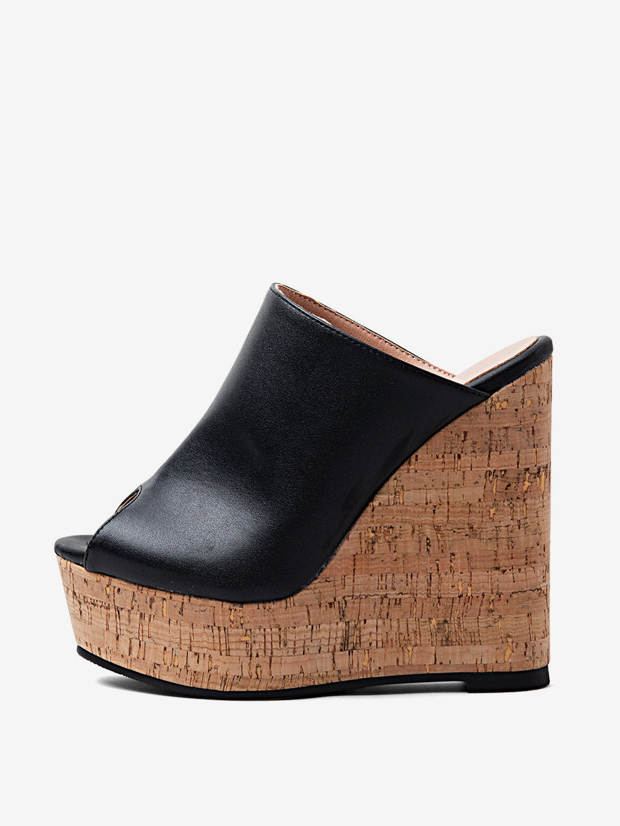 black open toe platform wedge heels — view 3