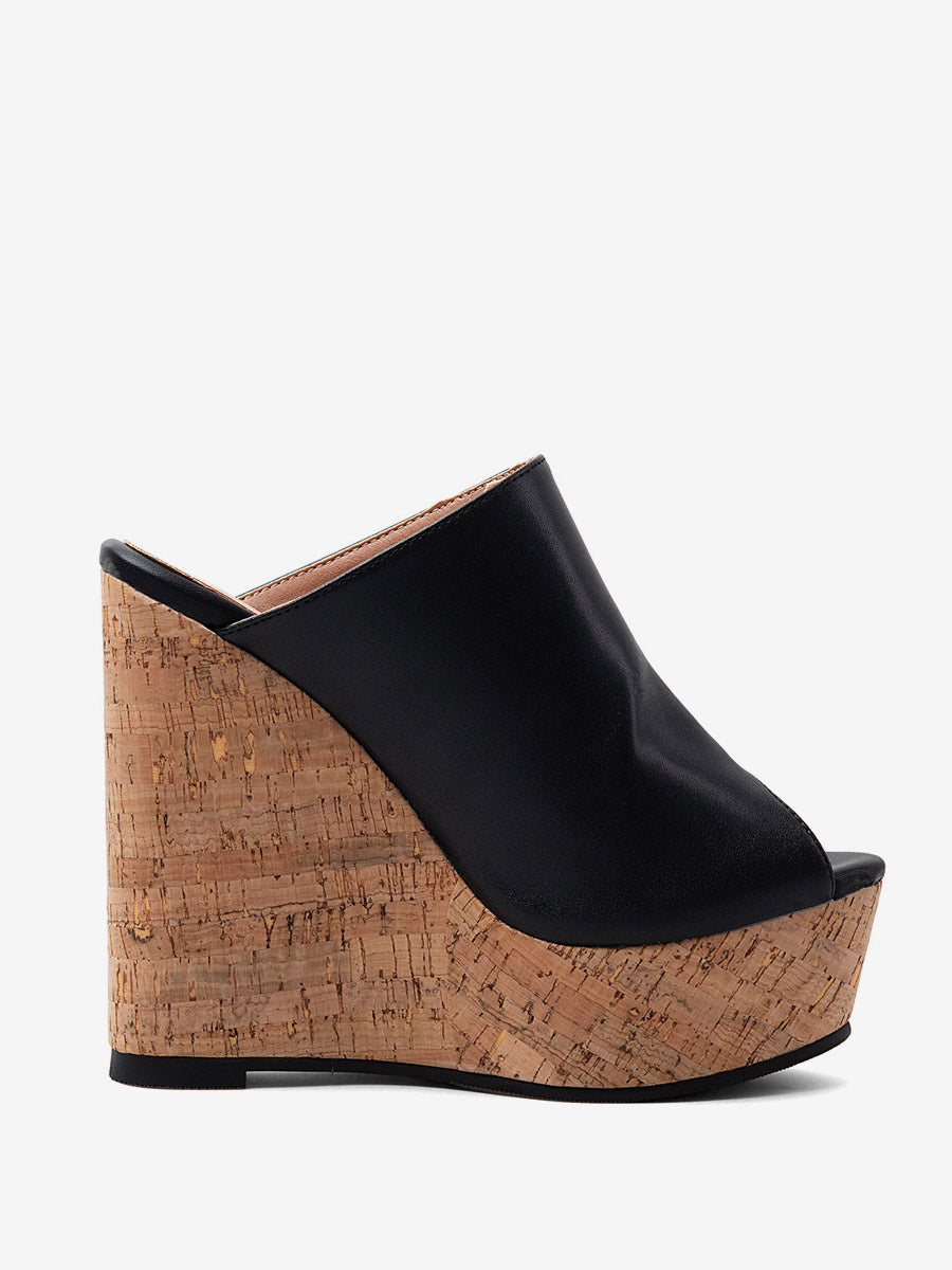 black open toe platform wedge heels — view 2