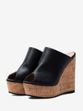 Black Open-Toe Platform Wedge Heels — view 1