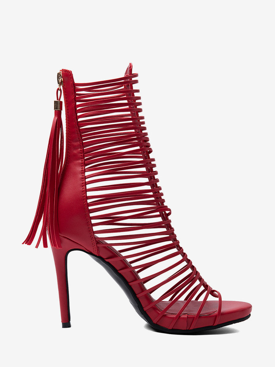 Red Open-Toe Strappy Gladiator Sandals — view 5