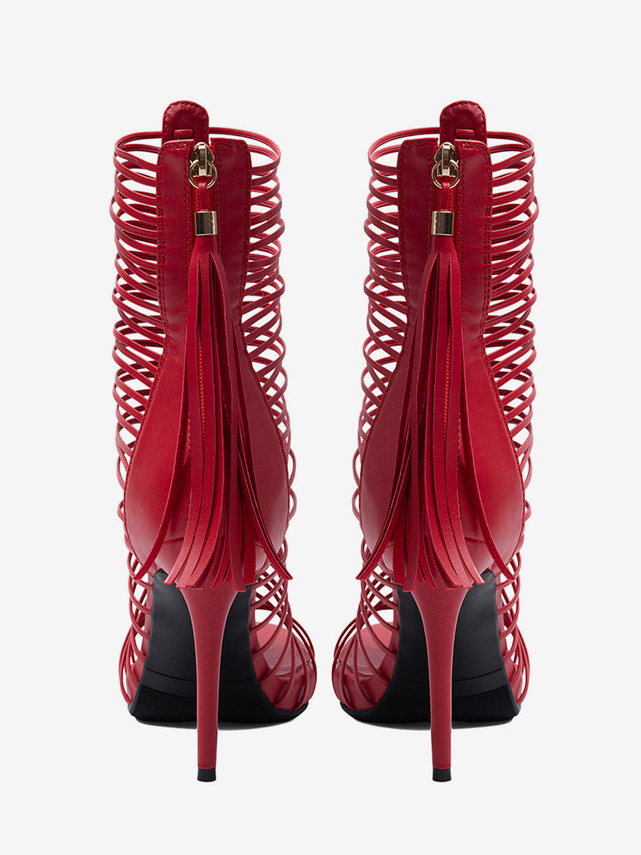 Red Open-Toe Strappy Gladiator Sandals — view 4