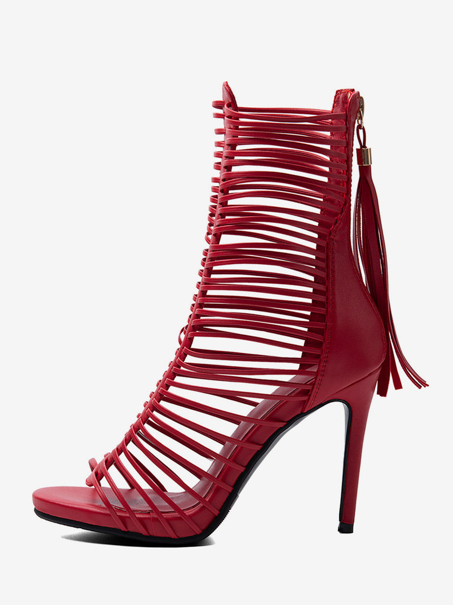 Red Open-Toe Strappy Gladiator Sandals — view 3