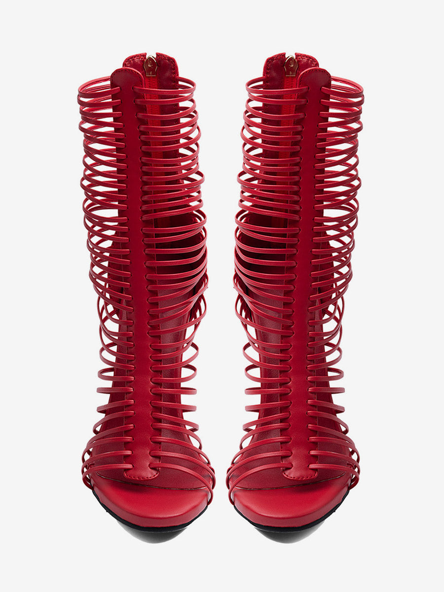 Red Open-Toe Strappy Gladiator Sandals — view 2