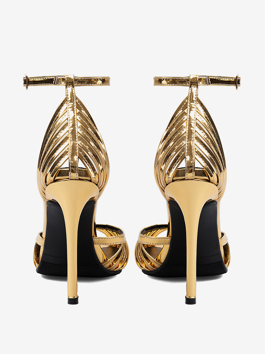 Golden Open-Toe Stiletto Sandals — view 5
