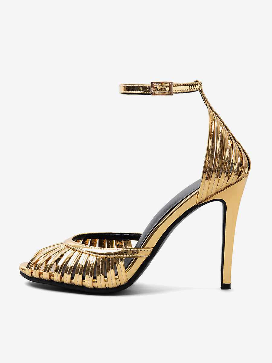 Golden Open-Toe Stiletto Sandals — view 4