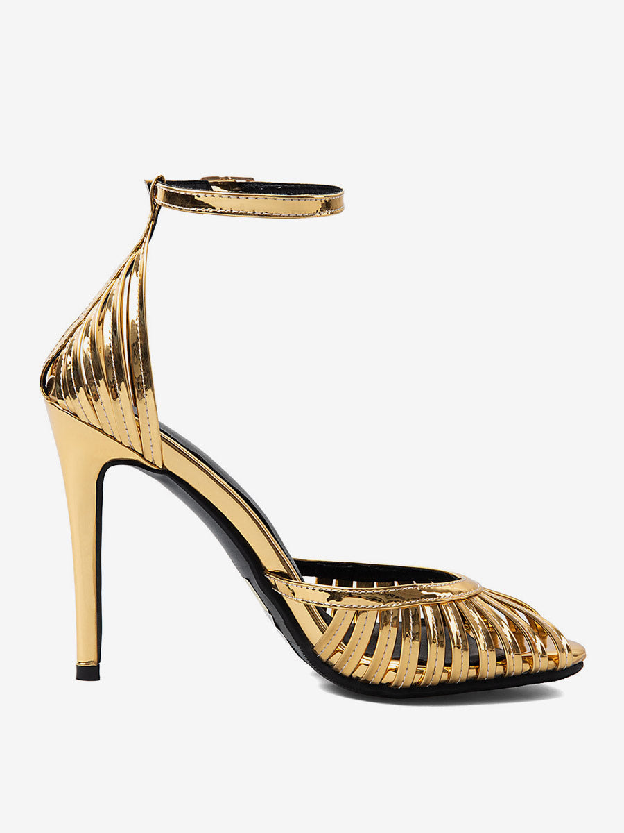 Golden Open-Toe Stiletto Sandals — view 3