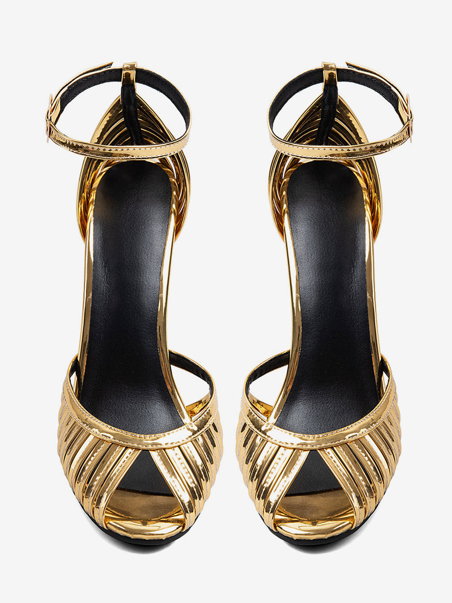 Golden Open-Toe Stiletto Sandals — view 2