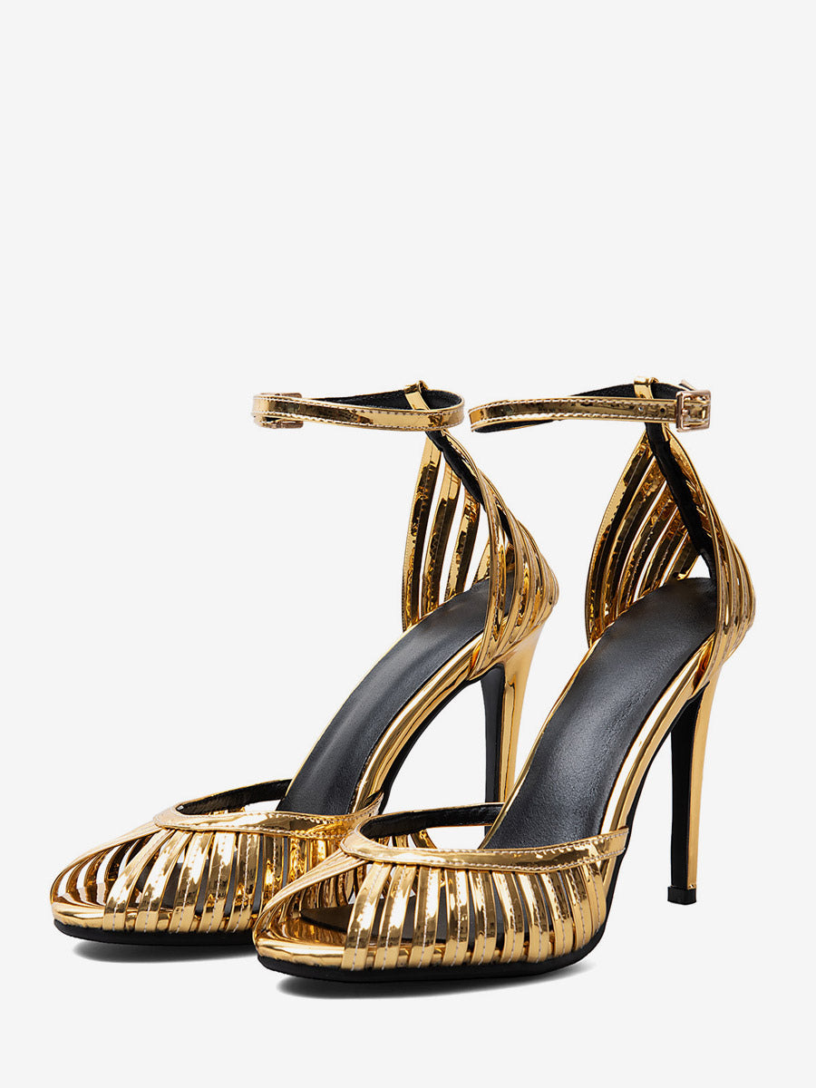 Golden Open-Toe Stiletto Sandals — view 1