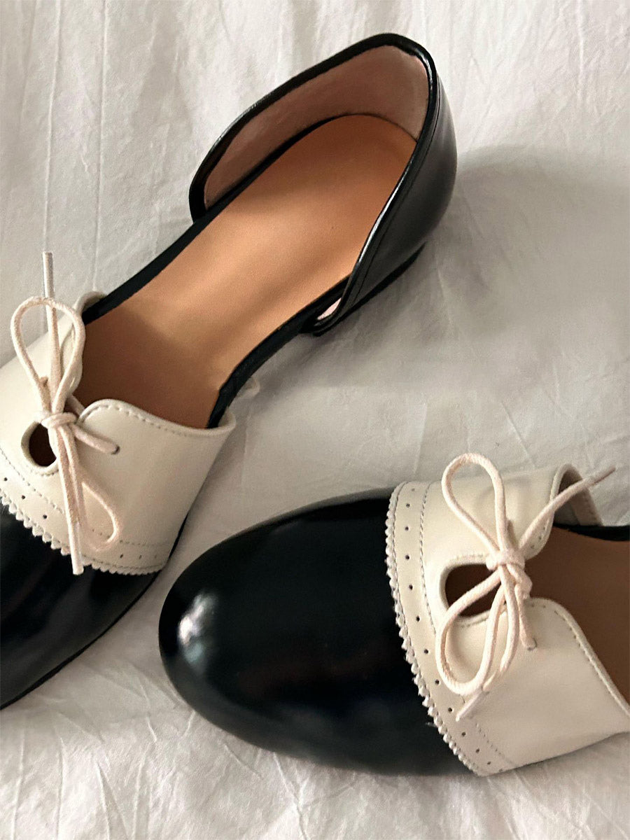 red round toe lace up slip on ballet flats — view 4