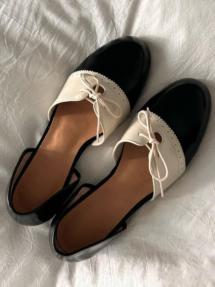 red round toe lace up slip on ballet flats — view 3