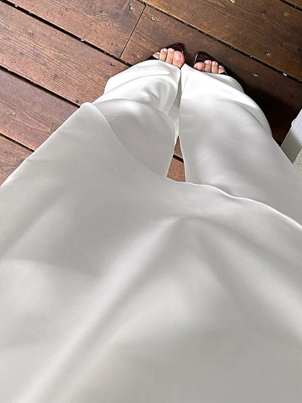 White Sleeveless High-Neck Wide-Leg Two-Piece Set — view 5