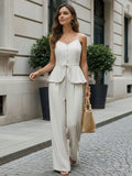 Khaki V-Neck Pleated High-Waisted Two-Piece Set — view 1