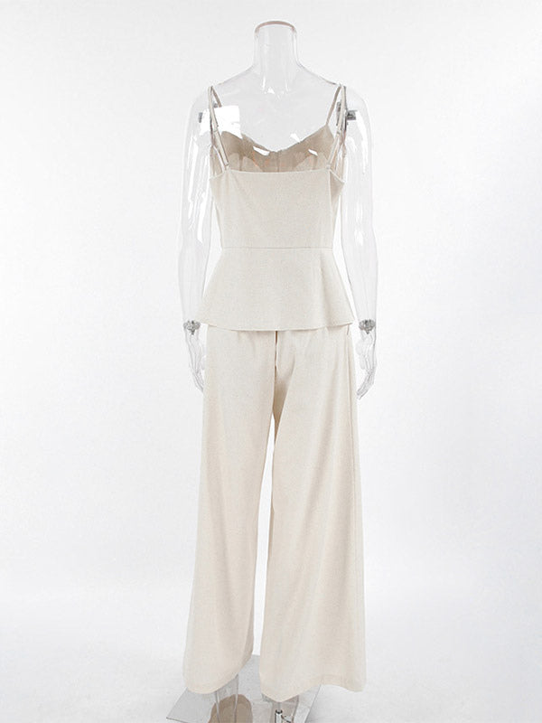 Khaki V-Neck Pleated High-Waisted Two-Piece Set — view 5