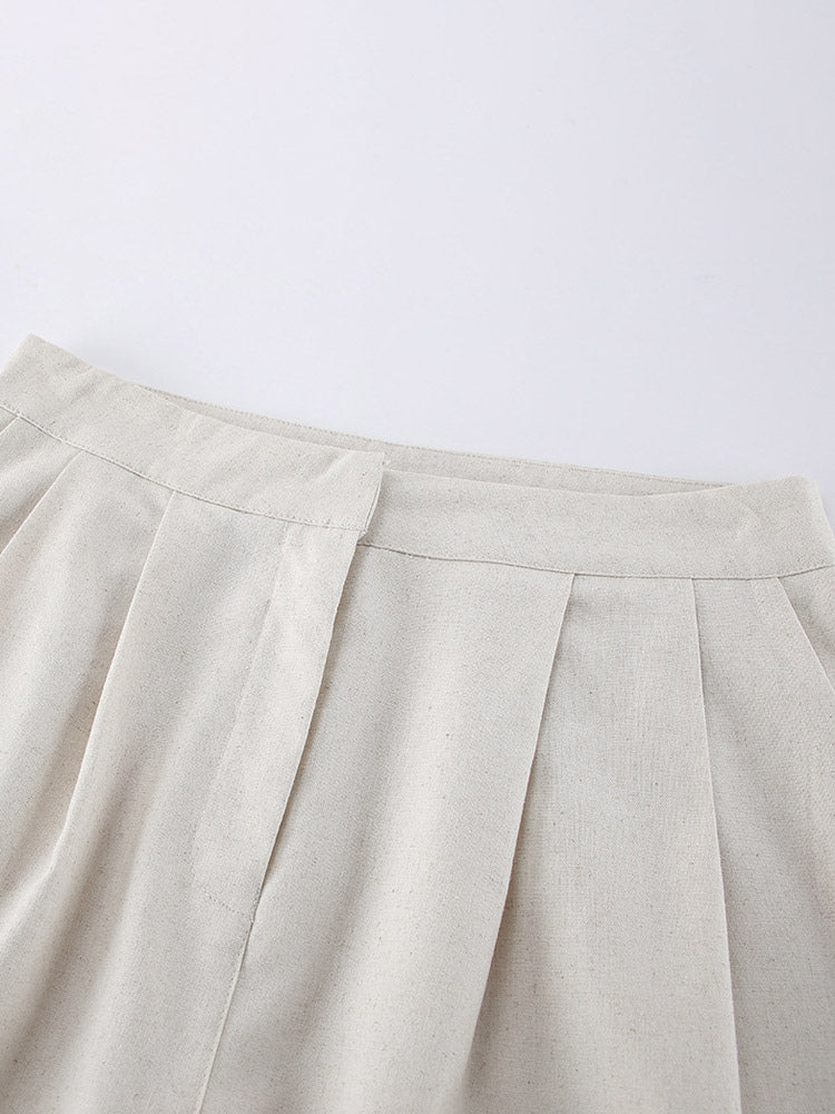 khaki v neck pleated high waisted two piece set — view 7